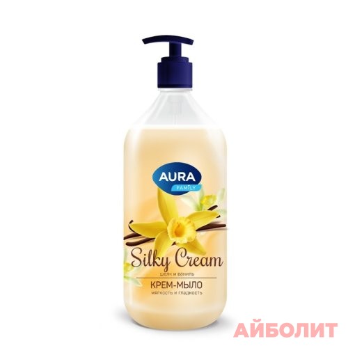 КРЕМ МЫЛО AURA ШЕЛК И ВАНИЛЬ 1000мл