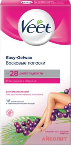 ВОСКОВЫЕ ПОЛОСКИ VEET ДЛЯ НОРМАЛЬНОЙ КОЖИ С МАСЛОМ ШИ И ЯГОДЫ АСАИ 12шт.