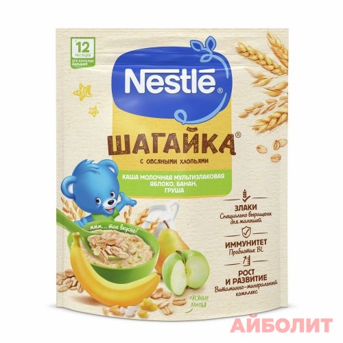 КАША NESTLE ШАГАЙКА МУЛЬТИЗЛАКОВАЯ ЯБЛОКО/БАНАН/ГРУША 190гр