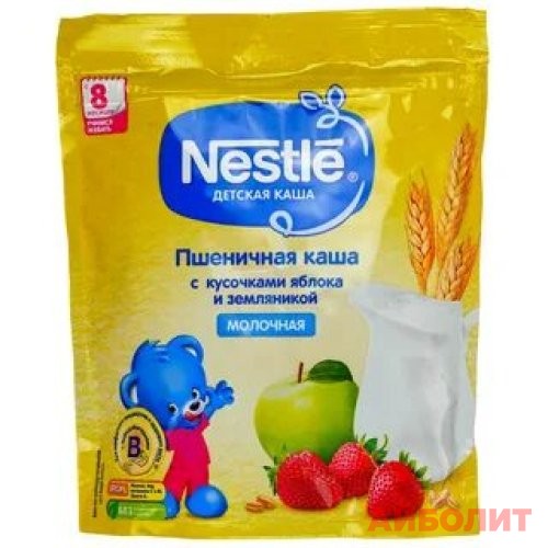 КАША NESTLE ПШЕНИЧНАЯ С КУСОЧКАМИ ЯБЛОКА И ЗЕМЛЯНИКОЙ 220г