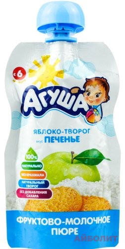 ПЮРЕ ""АГУША"" 90мл (ЯБЛ/ТВОР/ПЕЧЕНЬЕ)