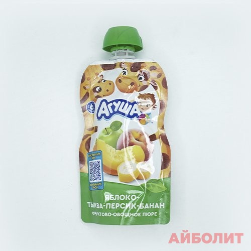 ПЮРЕ ""АГУША"" 90мл (ЯБЛОКО-ТЫКВА-ПЕРСИК-БАНАН)