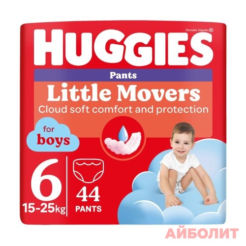 ПОДГУЗНИКИ HUGGIES LITTLE WALKERS (Р6) 15КГ-25КГ №44 Д/МАЛЬ