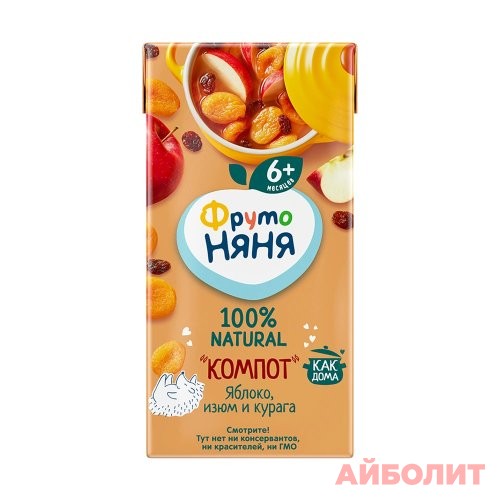 КОМПОТ ФРУТО НЯНЯ ЯБЛОКО, ИЗЮМ И КУРАГА 0,2мл