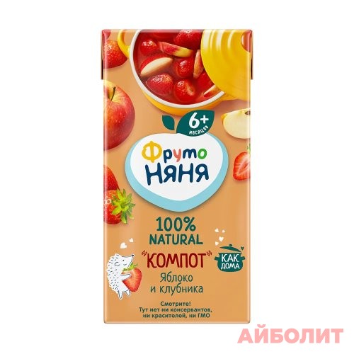 КОМПОТ ФРУТО НЯНЯ ЯБЛОКО, КЛУБНИКА 0,2мл