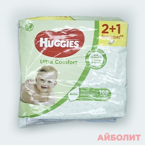 САЛФЕТКИ ВЛАЖ. HUGGIES АЛОЭ 56х3шт.