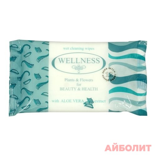 САЛФЕТКИ ВЛАЖ. WELLNESS АЛОЭ ВЕРА 12шт.