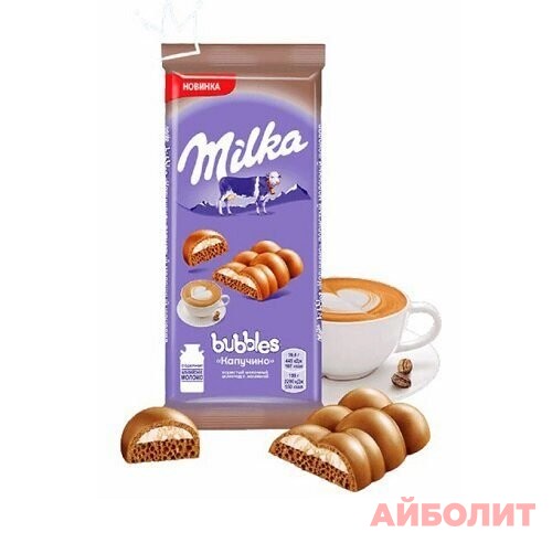 ШОКОЛАД ПЛИТ ""MILKA BUBBLES"" 97г КАПУЧИНО