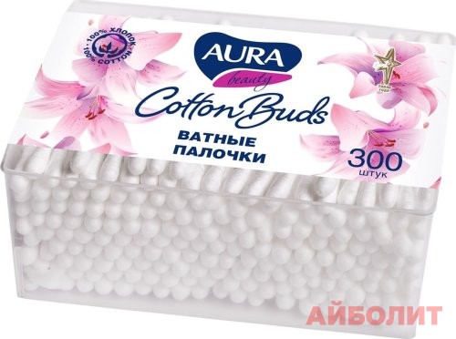 ВАТНЫЕ ПАЛОЧКИ АУРА 300шт. (в пакетике)