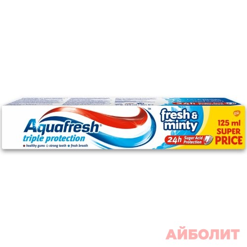 ЗУБНАЯ ПАСТА AQUAFRESH 3 FRESH&MINTY 125мл